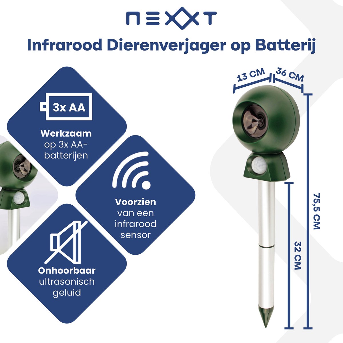 Nexxt - Ultrasone Kattenverjager op Batterijen