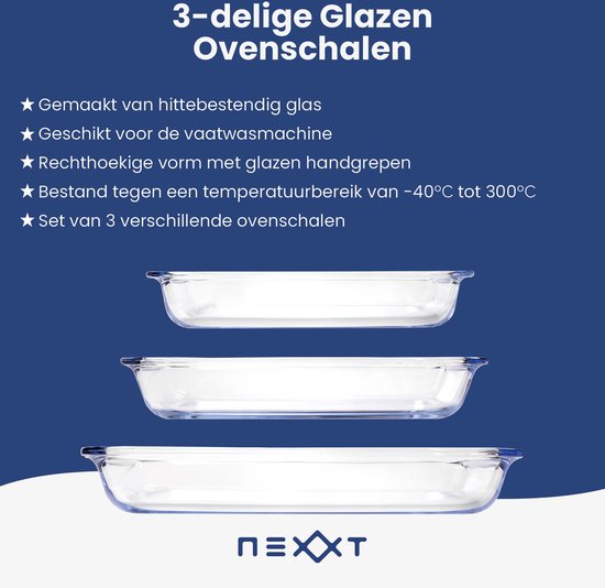 Nexxt - Glazen Ovenschaal Set van 3 Stuks