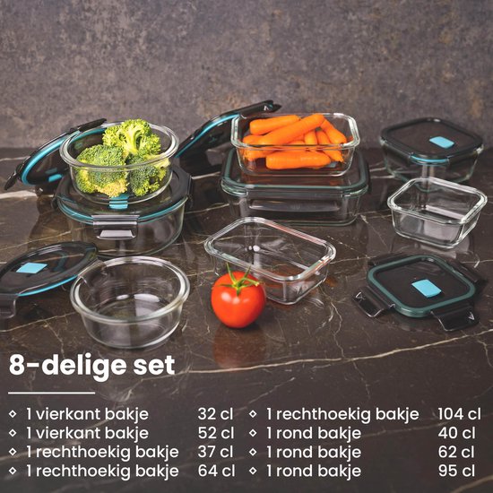 Nexxt - Set van 8 Glazen Vershoudbakjes