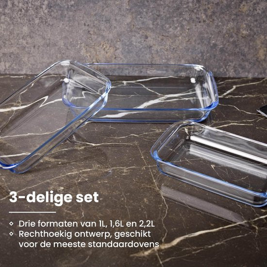 Nexxt - Glazen Ovenschaal Set van 3 Stuks