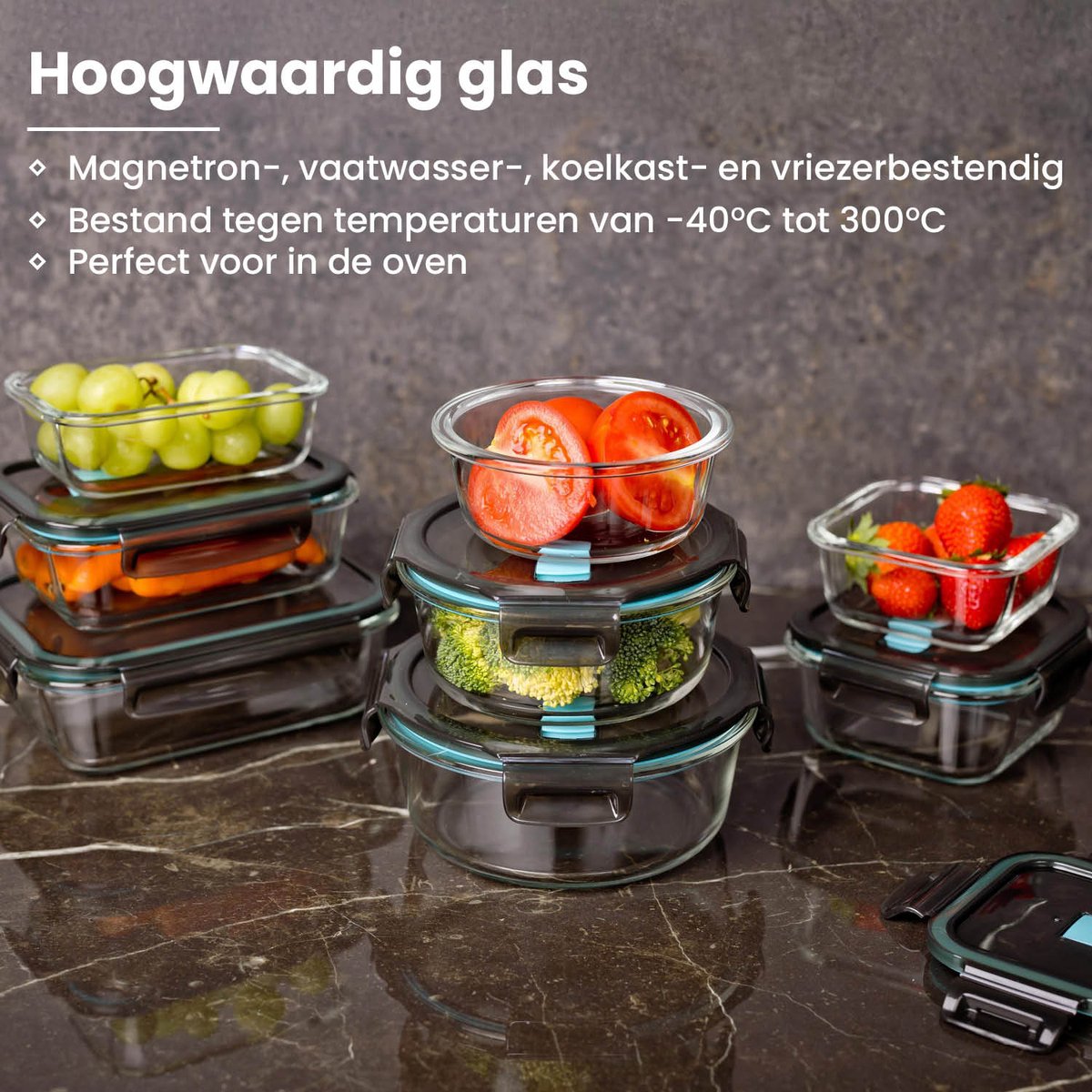 Nexxt - Set van 8 Glazen Vershoudbakjes