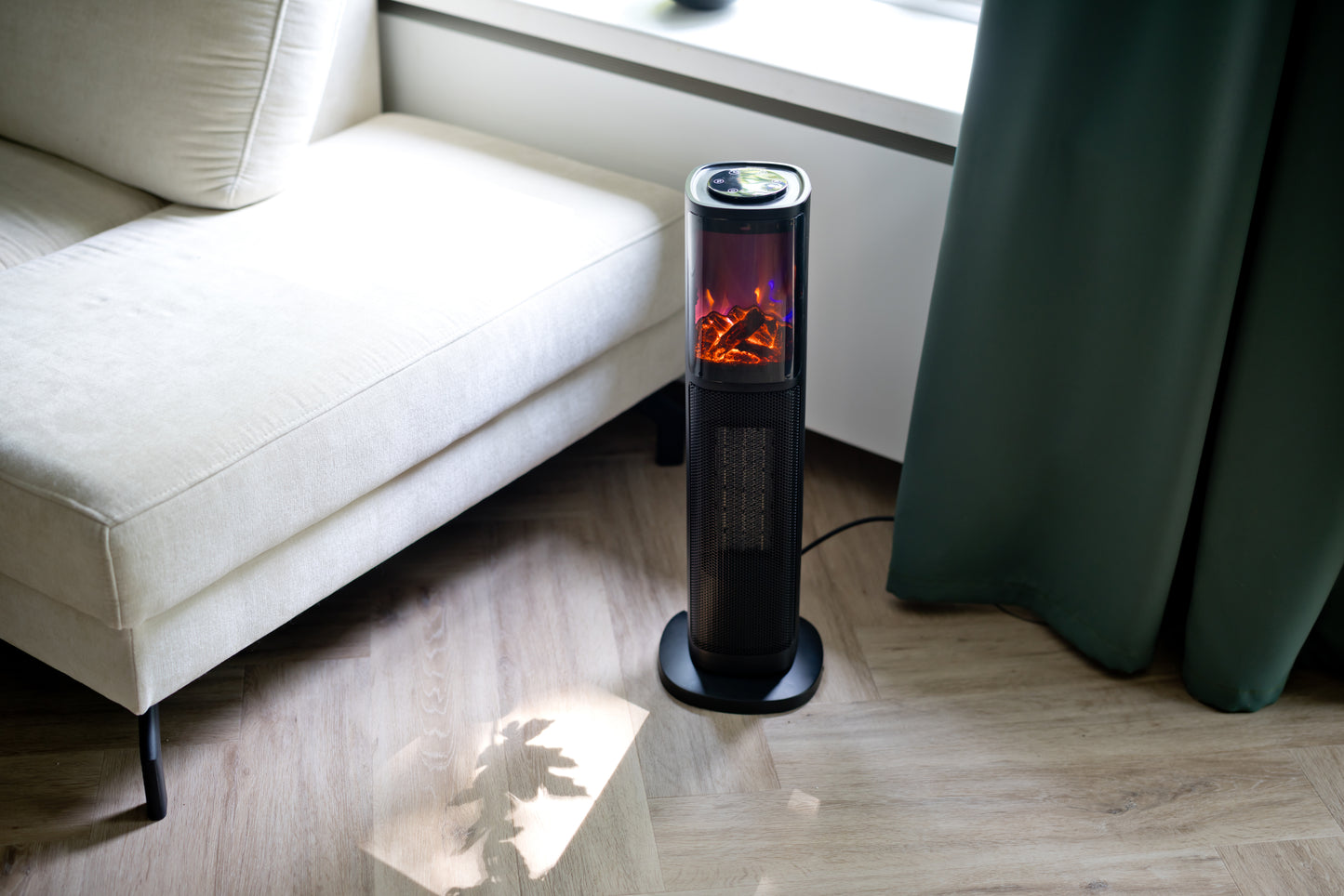 Nexxt -  tower heater with flame - black