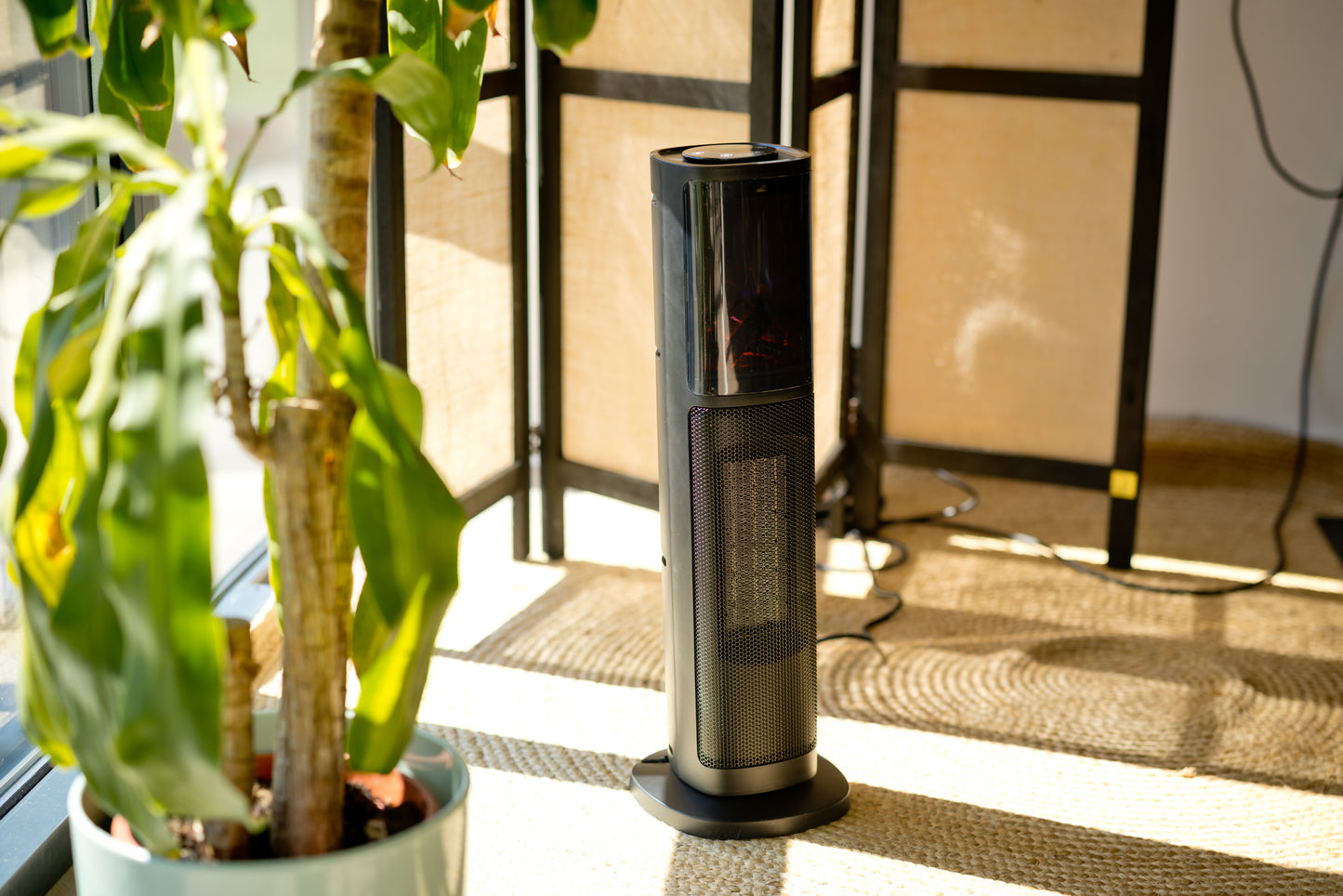 Nexxt -  tower heater with flame - black
