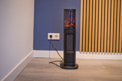 Nexxt -  tower heater with flame - black