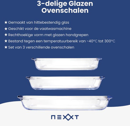 Nexxt - Glazen Ovenschaal Set van 3 Stuks