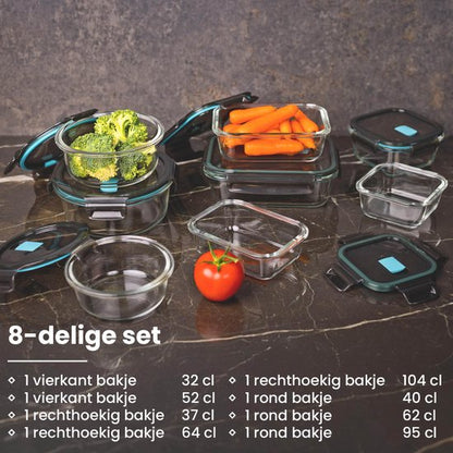 Nexxt - Set van 8 Glazen Vershoudbakjes